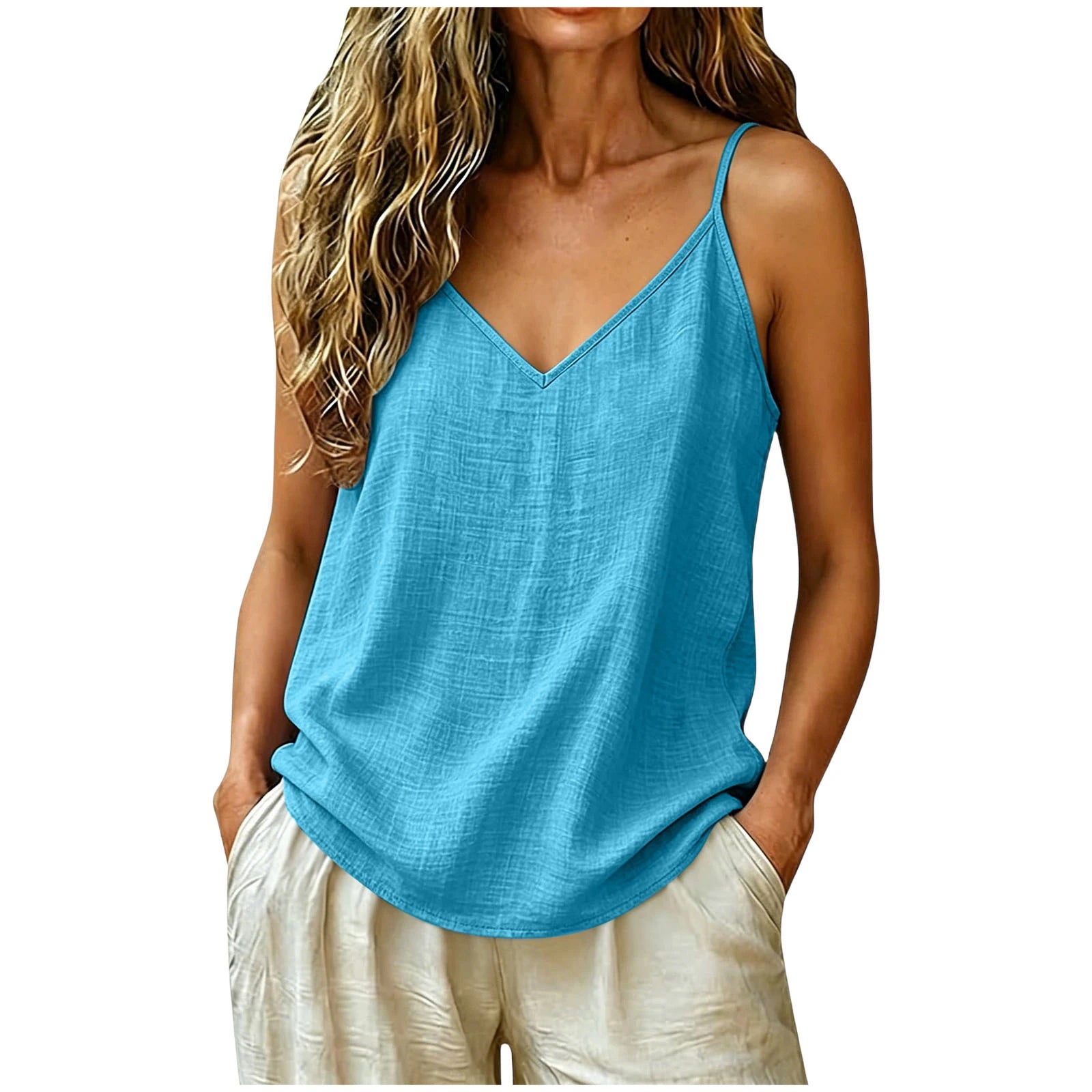 Camiseta Lino Verano Mujer | ZOMAXIUJEE | Tirantes Finos Cuello V