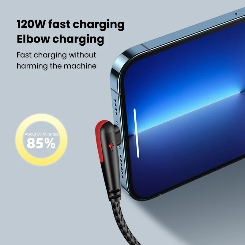 Cable USB-C 120W 90° Codo Carga Rápida Huawei Xiaomi Samsung