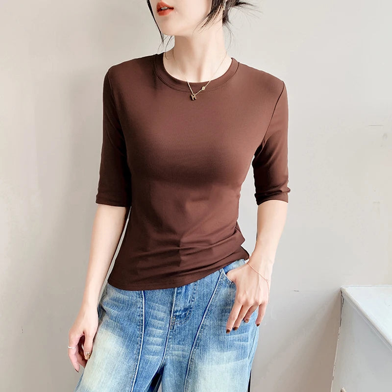 Camiseta Y2K Mujer - Básica Cuello Redondo Ajustada Vintage Verano 2026
