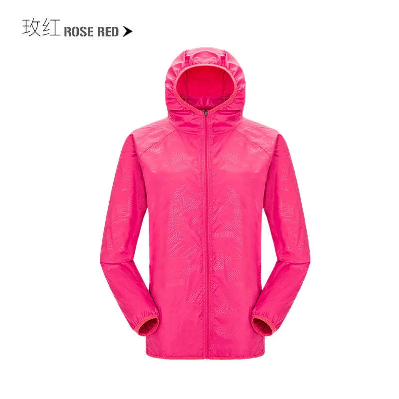 Waterproof camping rain jacket for men and women by Corporación Turística, lightweight outdoor raincoat with hood.