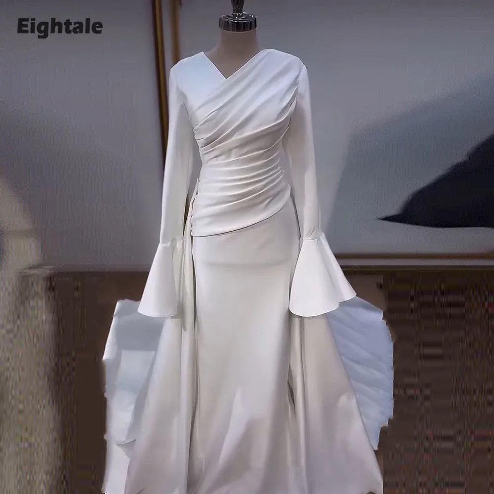 Vestido de Novia Árabe Eightale - Sirena Marfil V-Cuello Manga Larga