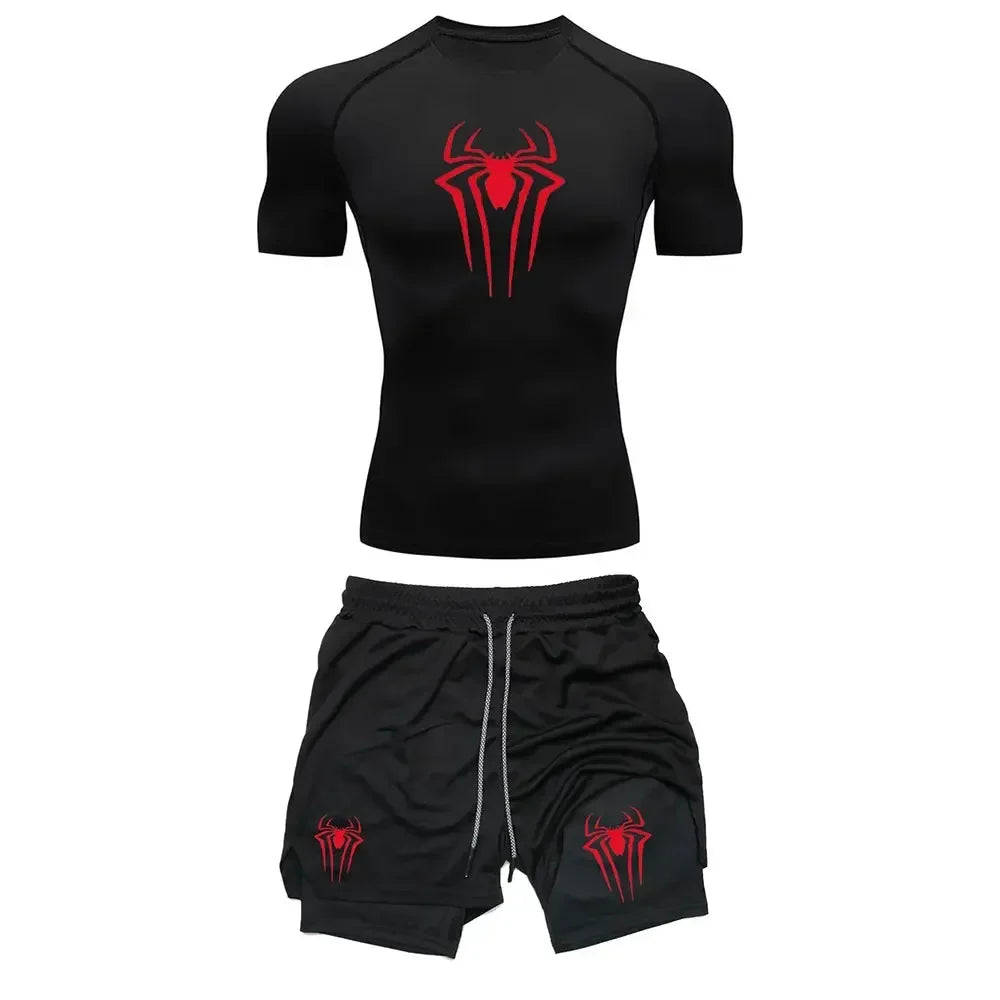 Conjunto Compresión Hombre Y2K Araña Gimnasio Secado Rápido