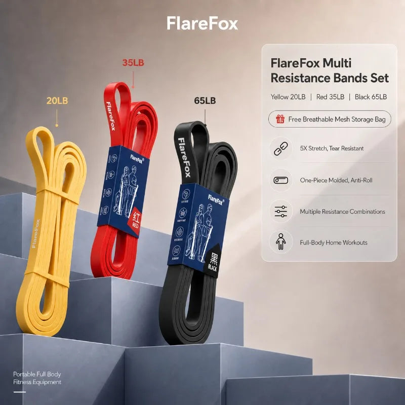 Juego de Bandas de Resistencia Múltiples FlareFox, Correas de Asistencia para Dominadas, Entrenamiento de Fuerza y Agilidad, Equipo de Gimnasio Práctico para el Hogar y CrossFit