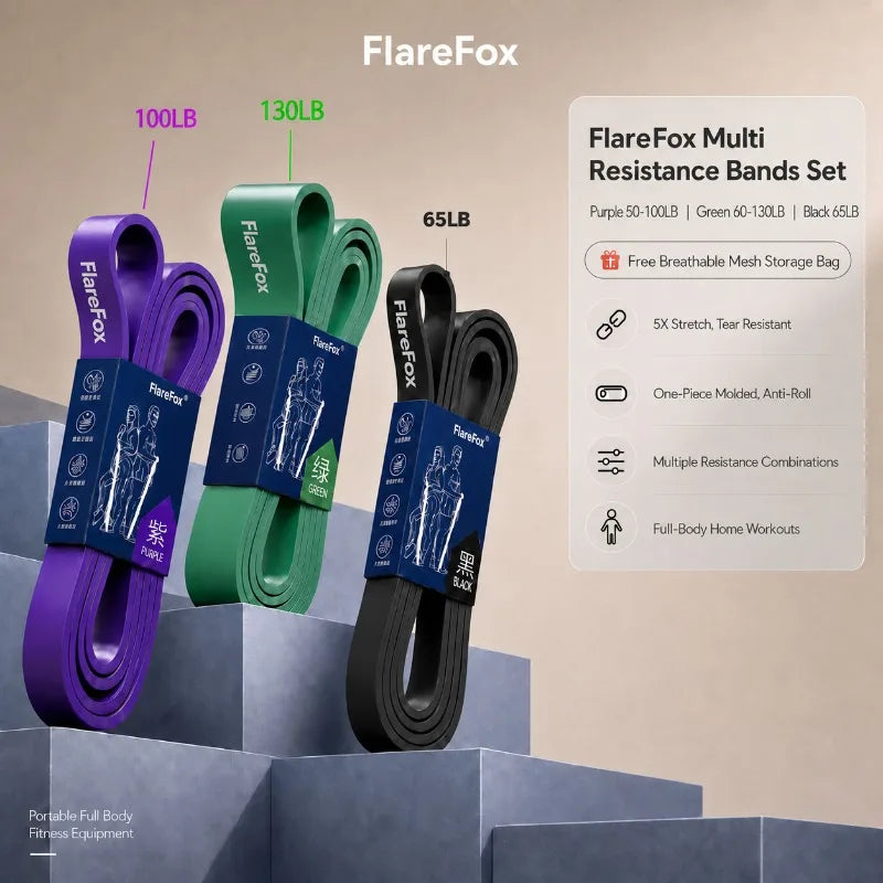 Bandas de Resistencia FlareFox: Dominadas, Fuerza y Agilidad (Kit Múltiple)