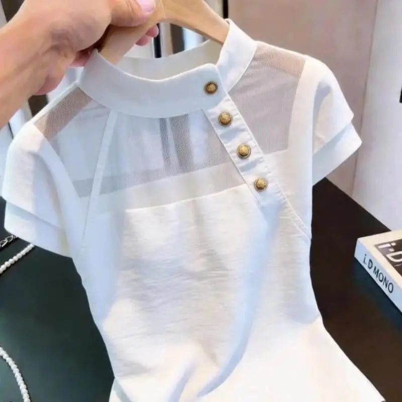 Blusa Francesa Verano 2026: Elegante Patchwork para Mujer