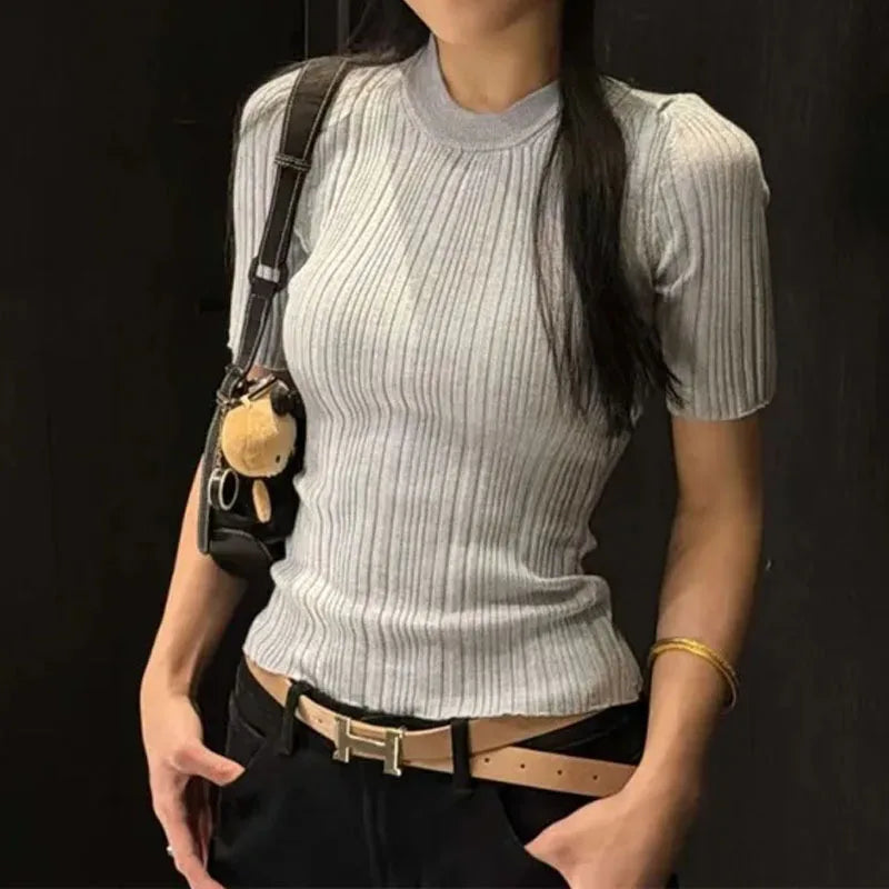 Blusa Punto Verano Mujer Cuello Redondo SURE XIAO STORY Casual