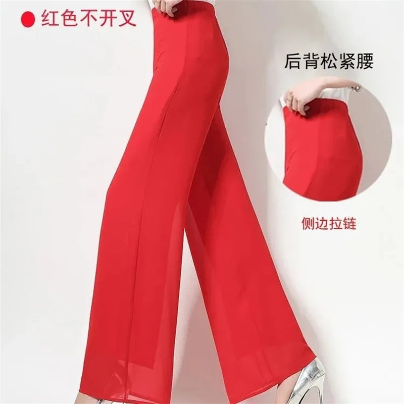 Pantalones Gasa Pierna Ancha Verano Mujer | Huapang-LSL | Cintura Alta