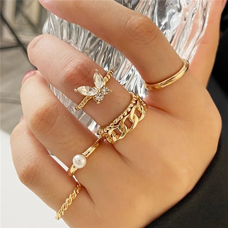 Conjunto Anillos Bohemios Circon: Modyle Oro 18K - Regalo Boda Mujer