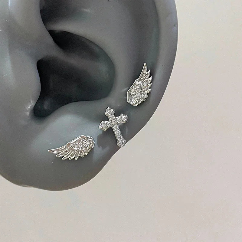 Pendientes Vintage con alas de Ángel para parejas, aretes Punk para mujer, regalo de joyería de cumpleaños