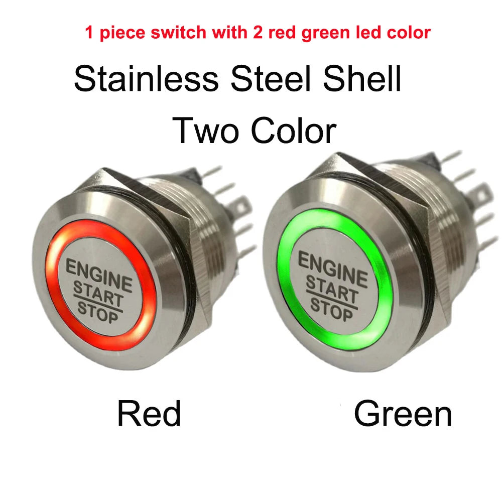 VEARGREE start stop button switch with illuminated ring, 19-30mm size, for electrical control panels and motor applications.