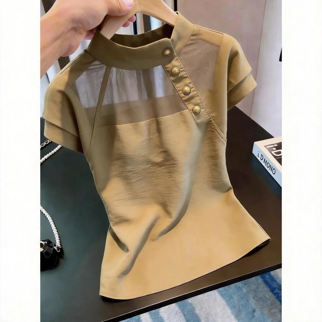 Blusa Francesa Verano 2026: Elegante Patchwork Mujer - Diseño Exclusivo