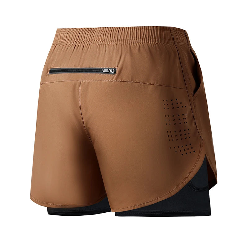 Pantalones Cortos para Correr Hombre: Doble Capa Fitness Secado Rápido