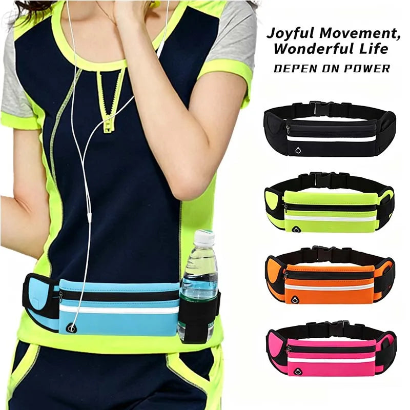 Riñonera Deportiva Unisex con Banda Reflectante, Impermeable, para Correr, con Espacio para Botella de Agua, para Ciclismo y Fitness al Aire Libre