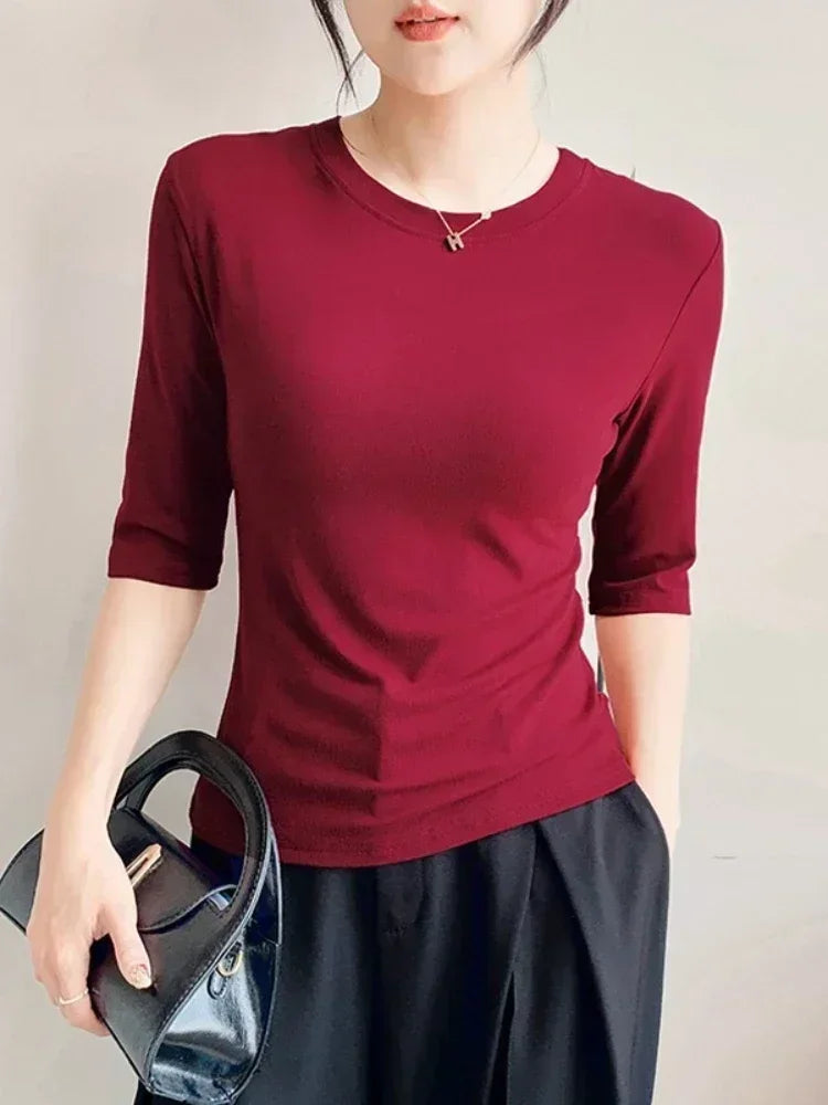 Camiseta Y2K Mujer - Básica Cuello Redondo Ajustada Vintage Verano 2026