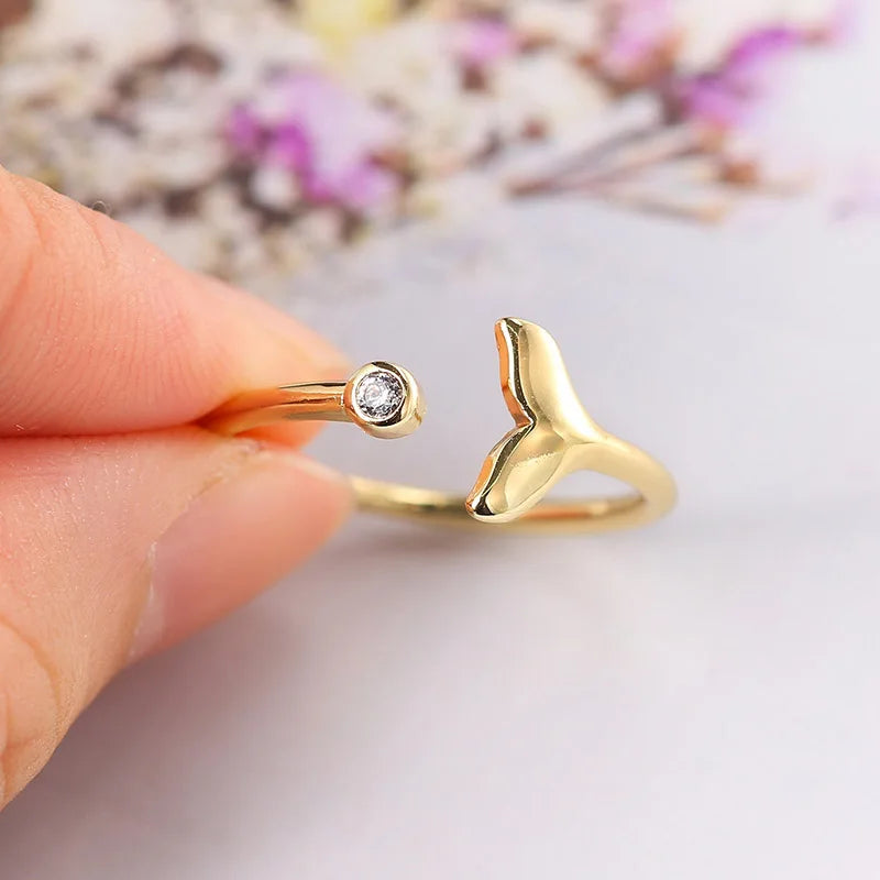 Anillos ajustables de mariposa y sirena para mujer, joyería fina de cristal dorado, accesorios de anillo de boda