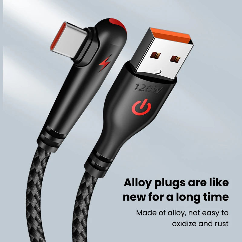 Cable USB-C 120W 90° Codo Carga Rápida Huawei Xiaomi Samsung