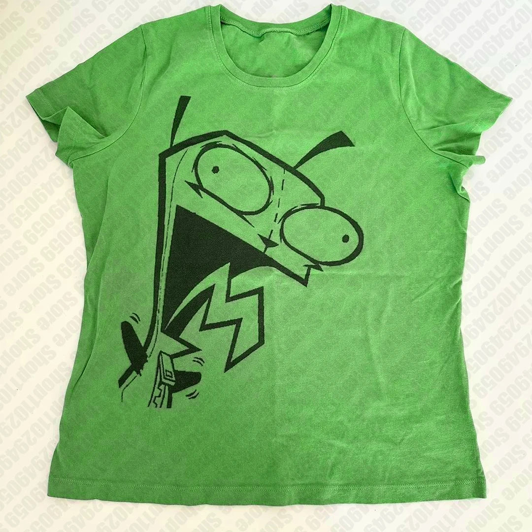 Camiseta Y2K Gótica Verde - Tops Cortos Kawaii 90s