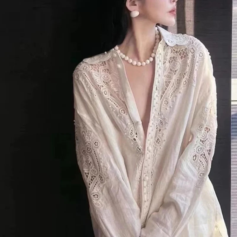 Blusa Bordada Limiguyue Floral Blanca - Elegancia Francesa Primavera/Verano