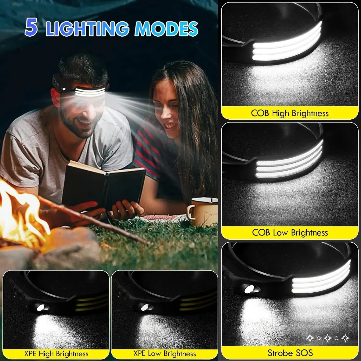Linterna Frontal LED COB USB Recargable - Sensor de Movimiento para Exteriores