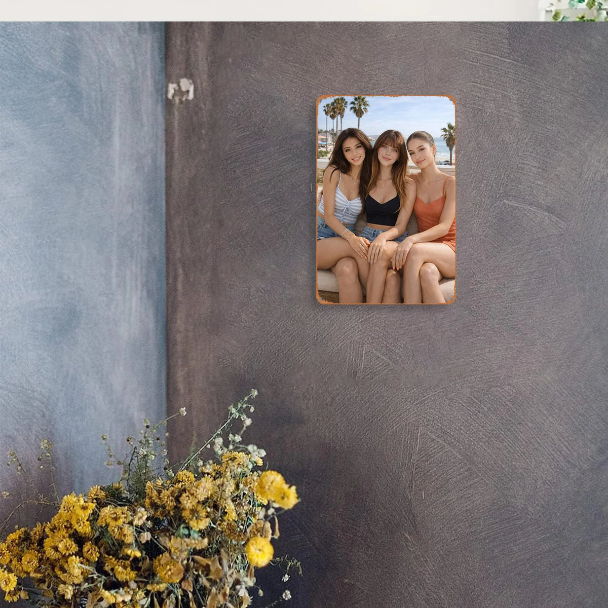 Metallic 2D wall sign featuring modern female art, measuring 8x12 inches, with vibrant metallic finish.