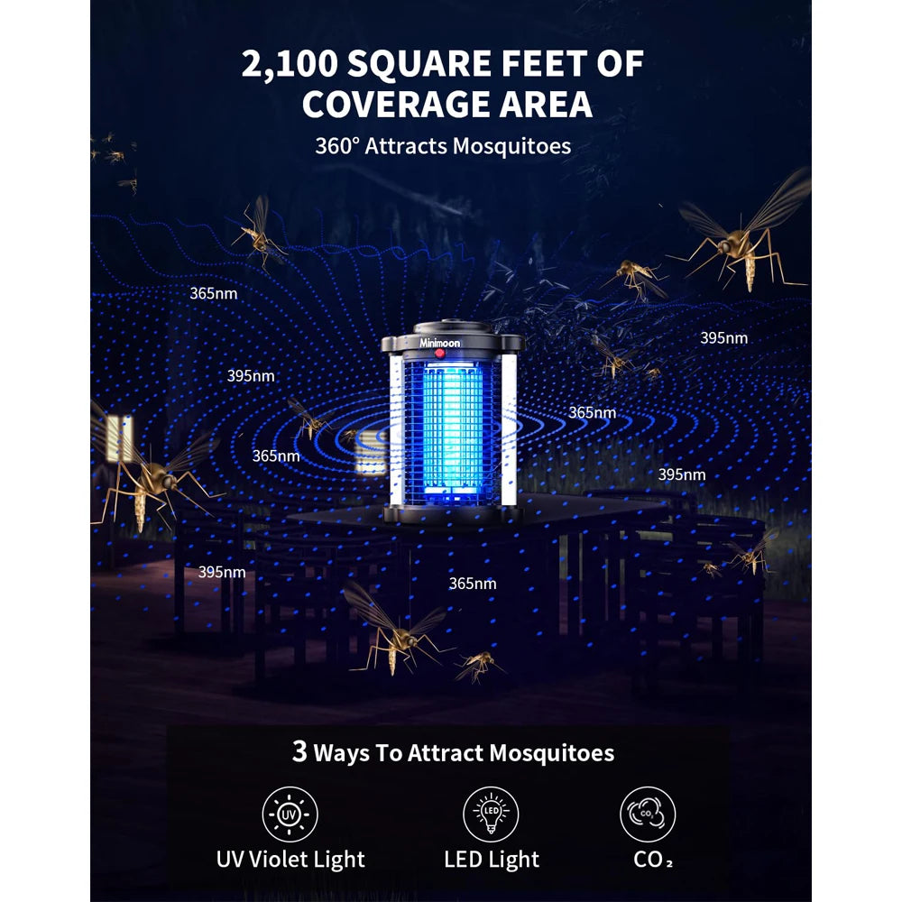 Minimoon Exterminador Mosquitos Exterior 4200V LED Dual - Trampa Insectos Eléctrica