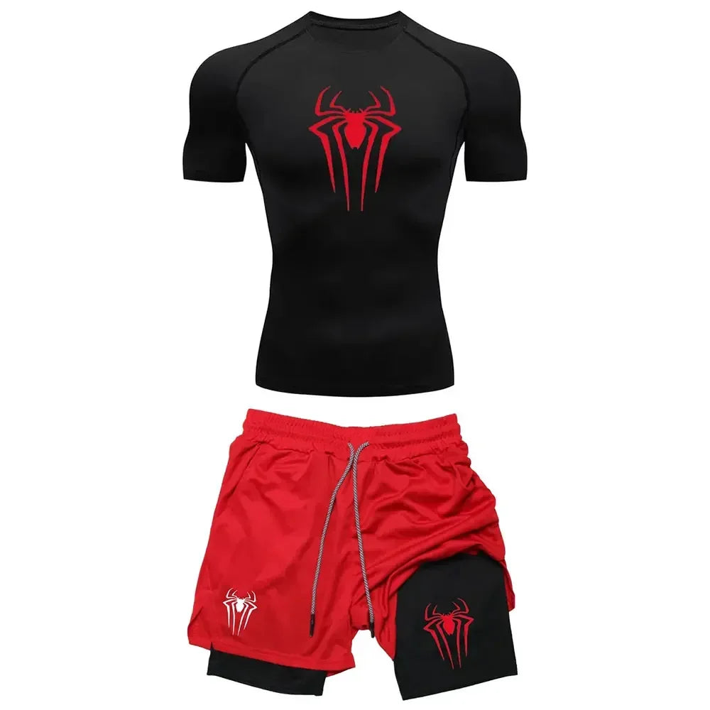 Conjunto Compresión Hombre Y2K Araña Gimnasio Secado Rápido