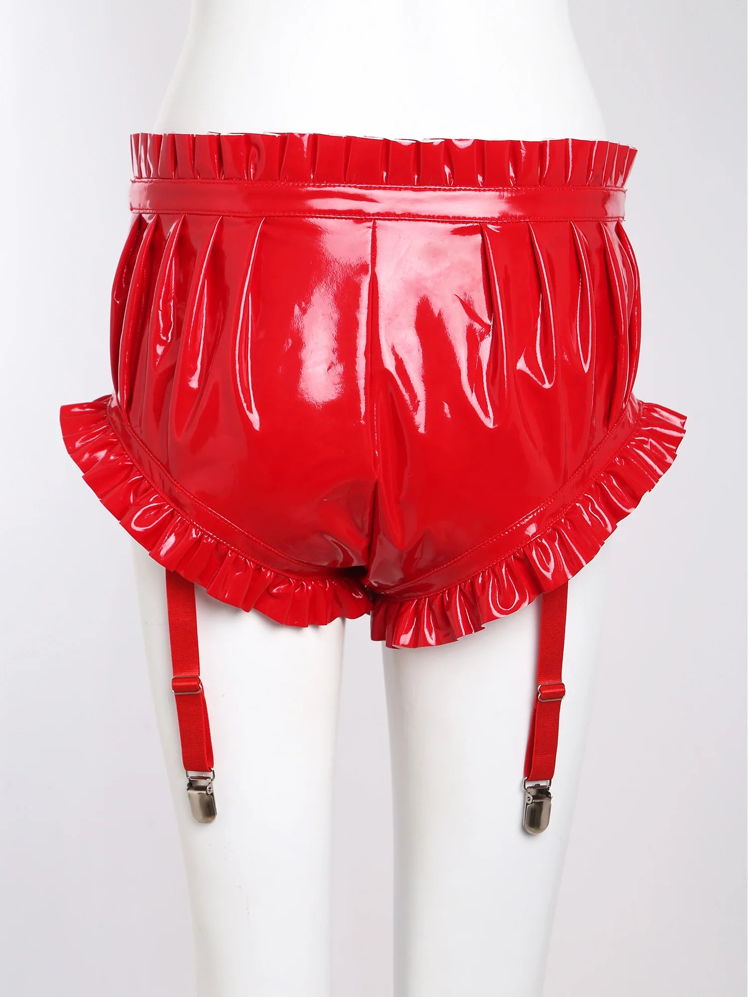 Shorts Cuero Wet Look Mujer YiZYiF Volantes Sexy Cintura Alta