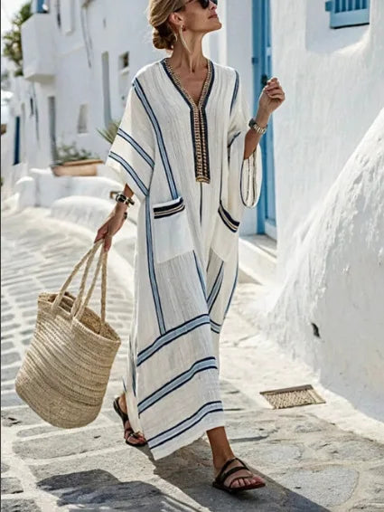 Vestido Bohemio Rayas Talla Grande RHJPEADL - Verano Casual Holgado