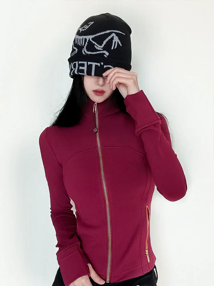 Chaqueta Deportiva Mujer LULU FLORA Cuello Alto Fitness Cremallera Dorada