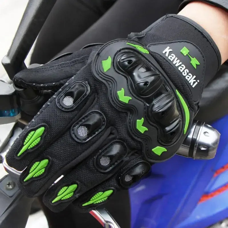 Guantes de motocicleta Kawasaki, guantes de dedo completo antideslizantes y resistentes al desgaste, guantes de equipo de protección para bicicleta de carreras todoterreno