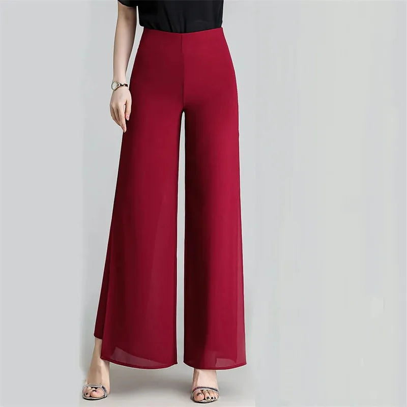 Pantalones Gasa Pierna Ancha Verano Mujer | Huapang-LSL | Cintura Alta