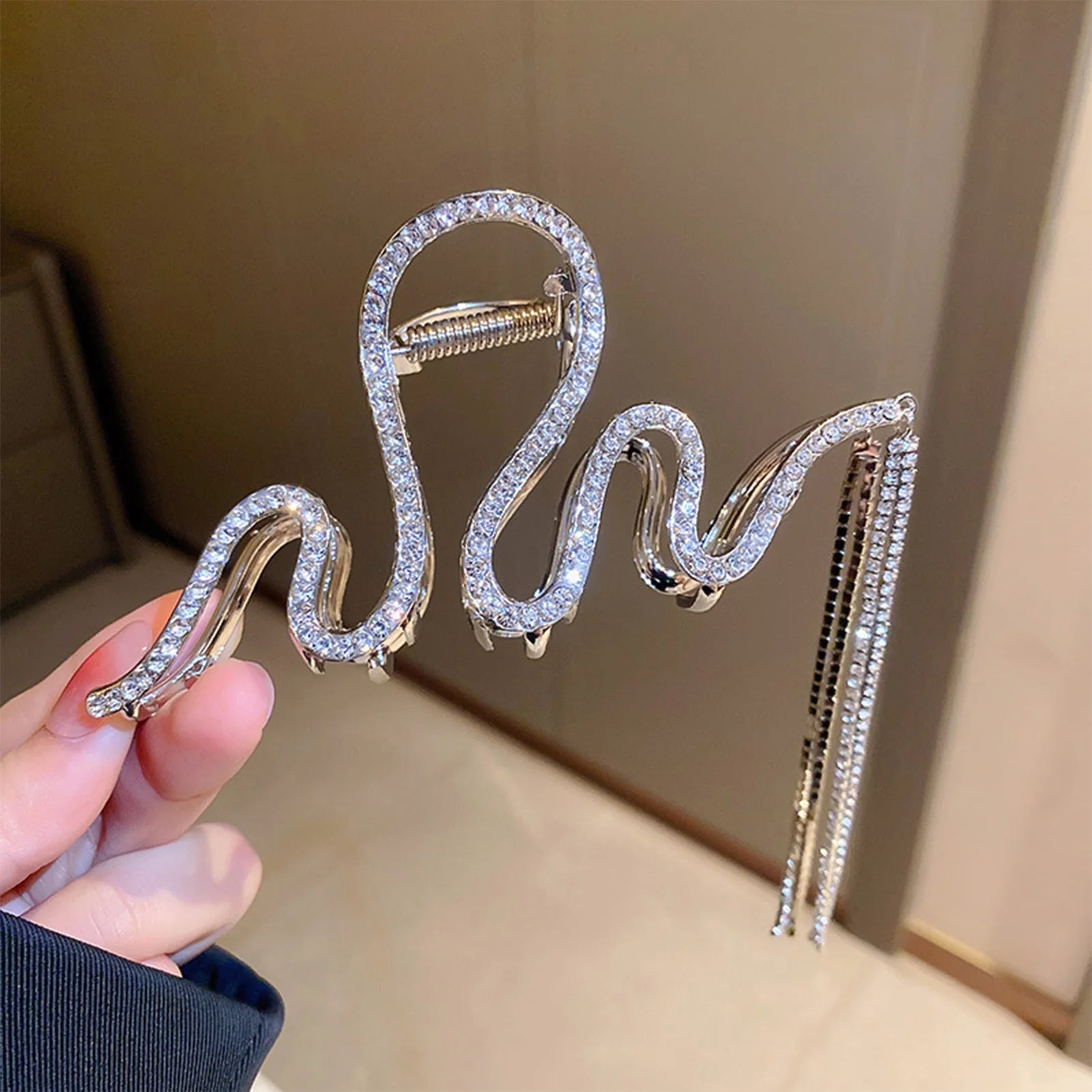 Clip Tiburón Serpiente Diamantes Imitación Lujo - Accesorios Cabello Mujer