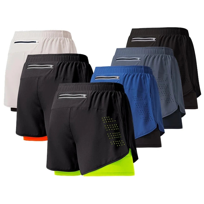 Pantalones Cortos para Correr Hombre: Doble Capa Fitness Secado Rápido