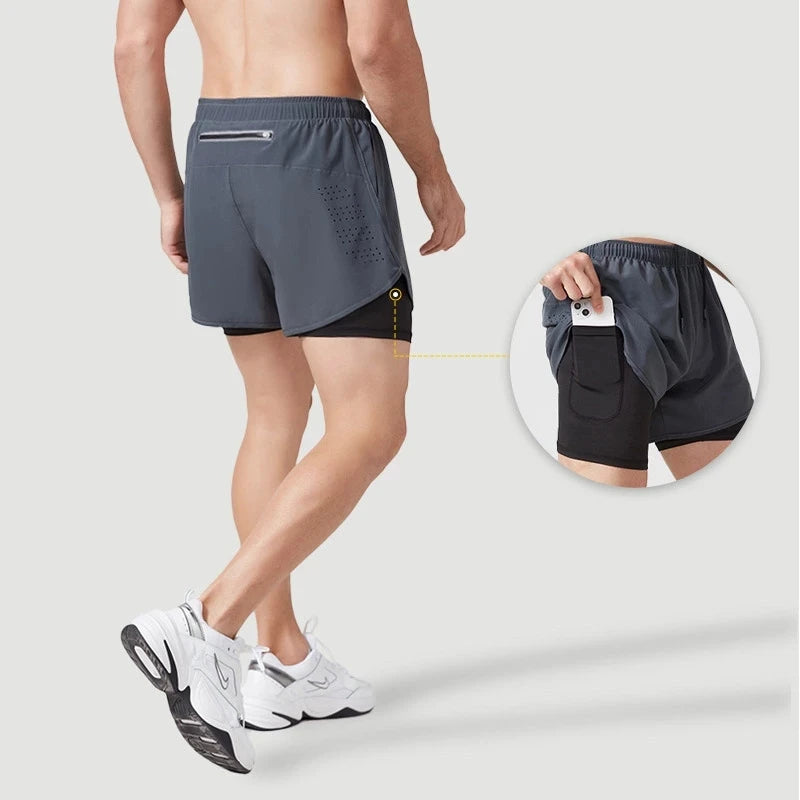 Pantalones Cortos para Correr Hombre: Doble Capa Fitness Secado Rápido