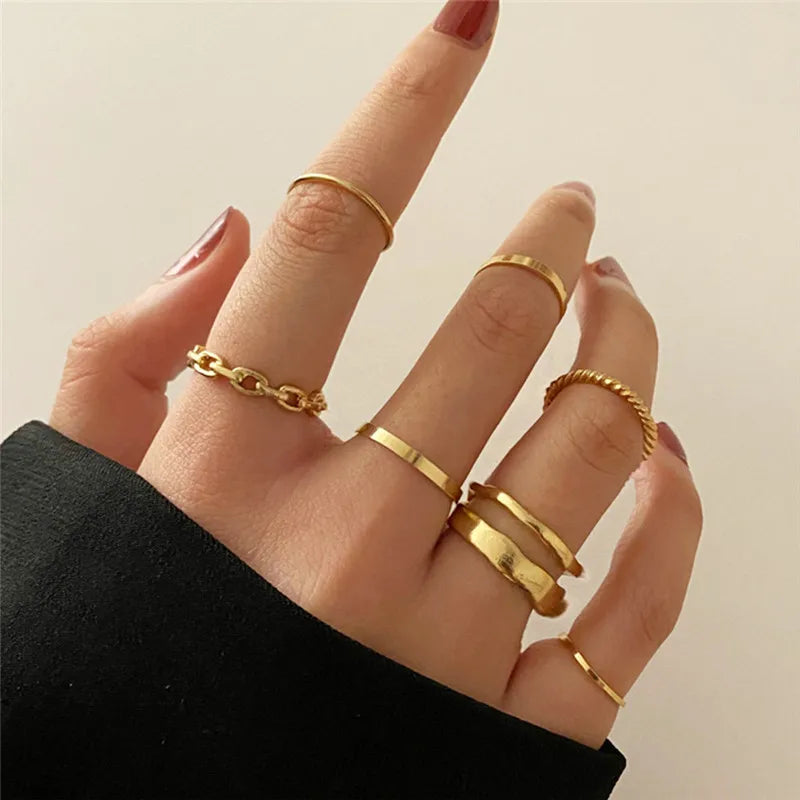 Conjunto Anillos Bohemios Circon: Modyle Oro 18K - Regalo Boda Mujer