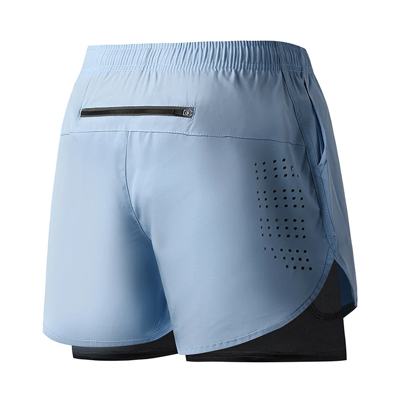 Pantalones Cortos para Correr Hombre: Doble Capa Fitness Secado Rápido