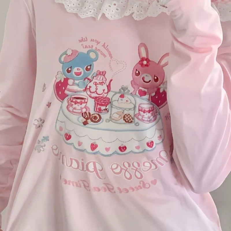 Camiseta Estética Kawaii Japonesa Y2k - Algodón/Poliéster Holgada