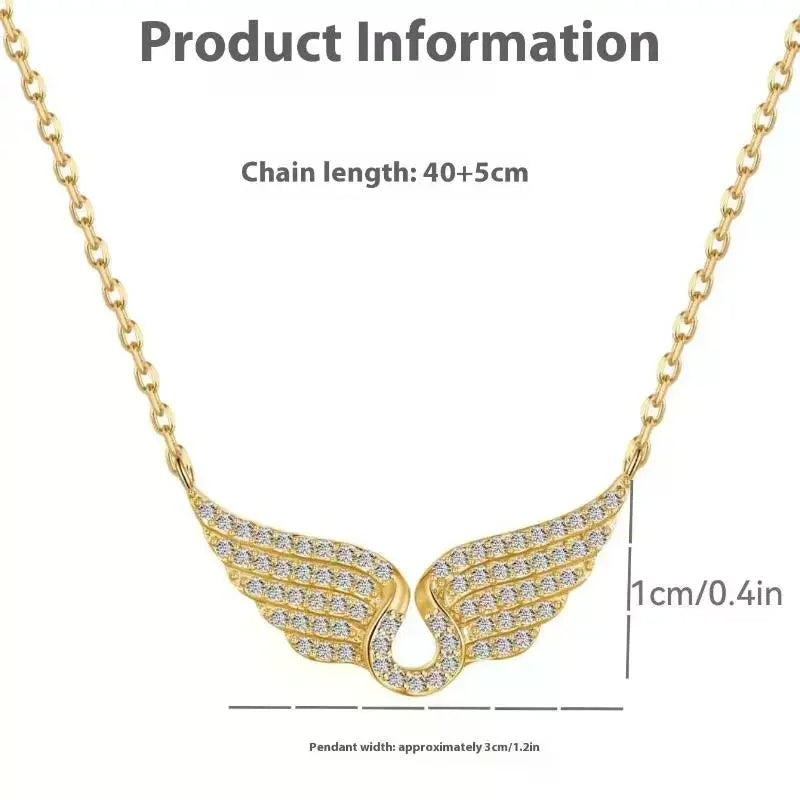 Collar de ala de Ángel para mujer, cadena de clavícula de acero de titanio que combina con todo, temperamento de moda con incrustaciones de diamantes