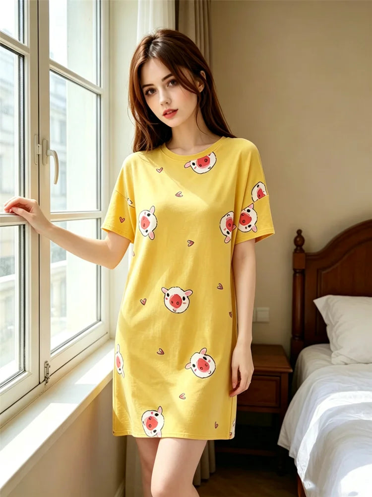 Camisón Dibujos Animados Mujer Suave Algodón Verano/Invierno