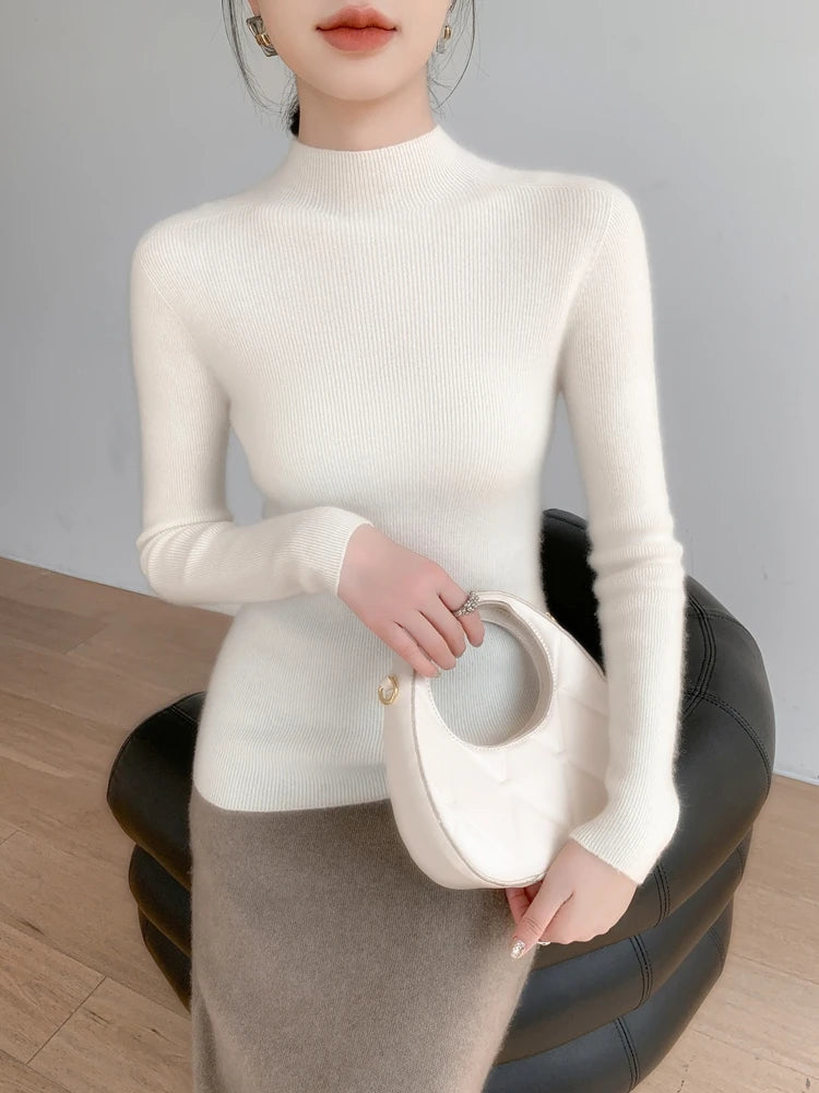 Suéter de Cachemira Mujer Cuello Mock Otoño Invierno - Addonee Cálido y Suave