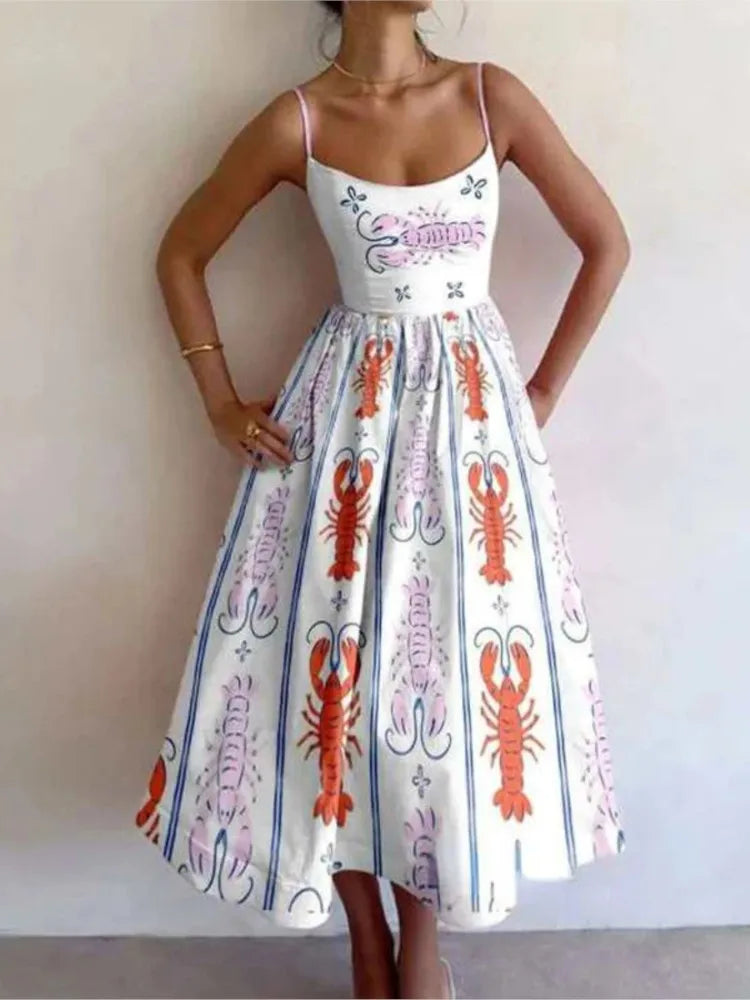 Vestido Midi Rosa Vacaciones Mujer 2026 Elegante Tirantes Finos Línea A
