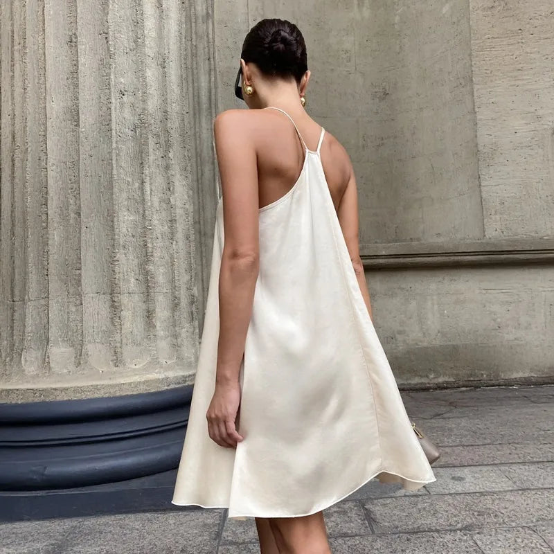 Vestido Satén Verano Ticketsx Mujer Sexy Mini Cuello V Elegante Holgado