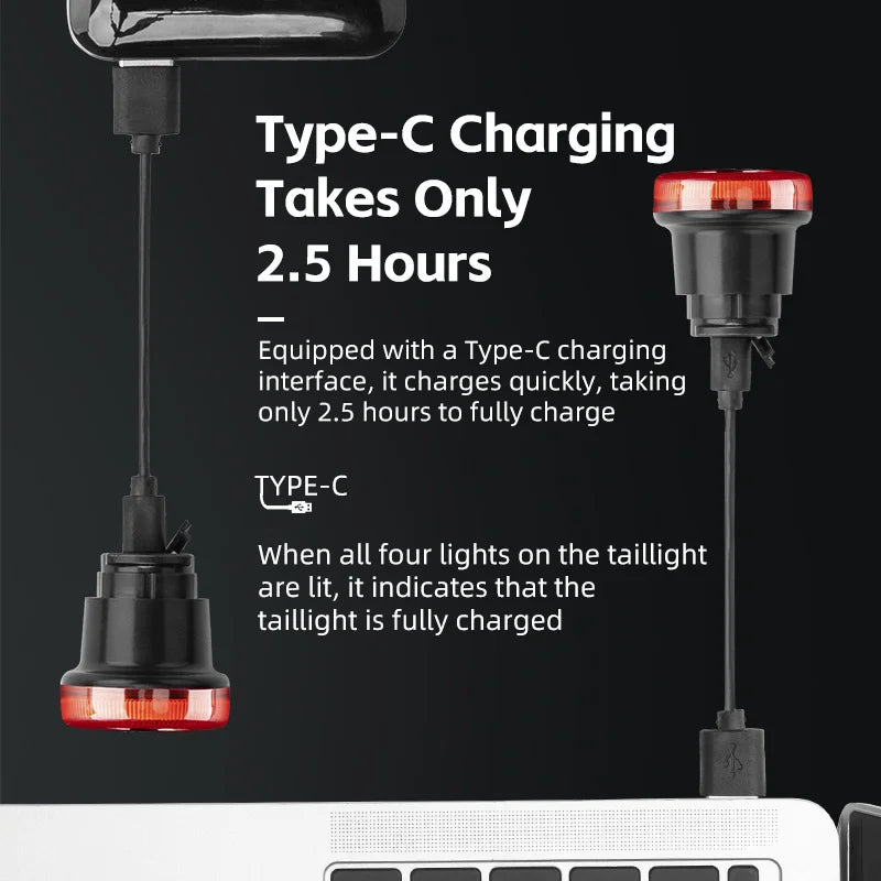 ROCKBROS Luz trasera de bicicleta inteligente Luces traseras de bicicleta IPX6 Luces de bicicleta impermeables para conducción nocturna con tipo C recargable