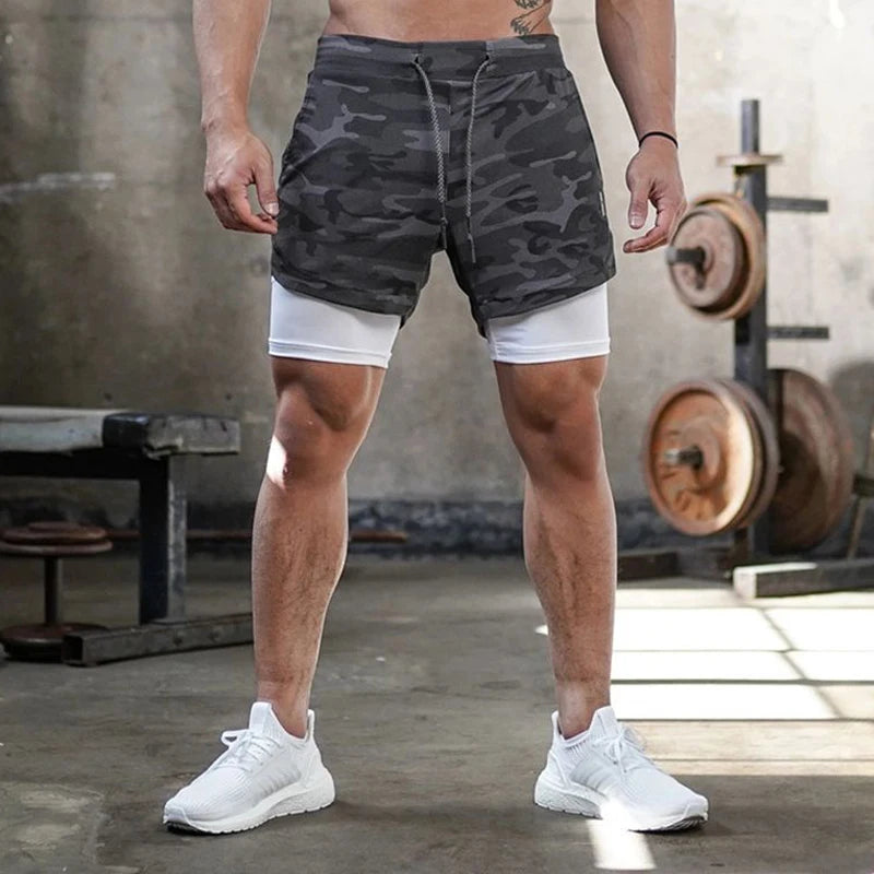 Pantalones Cortos Camuflaje Hombre Gym 2 en 1 Secado Rápido