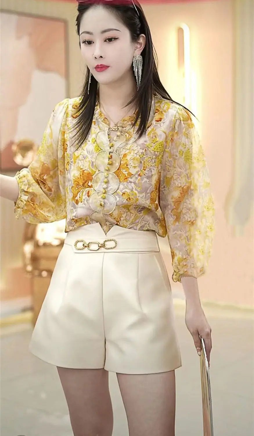 Blusa Floral Manga 3/4 Mujer: Estilo Juvenil y Fresco