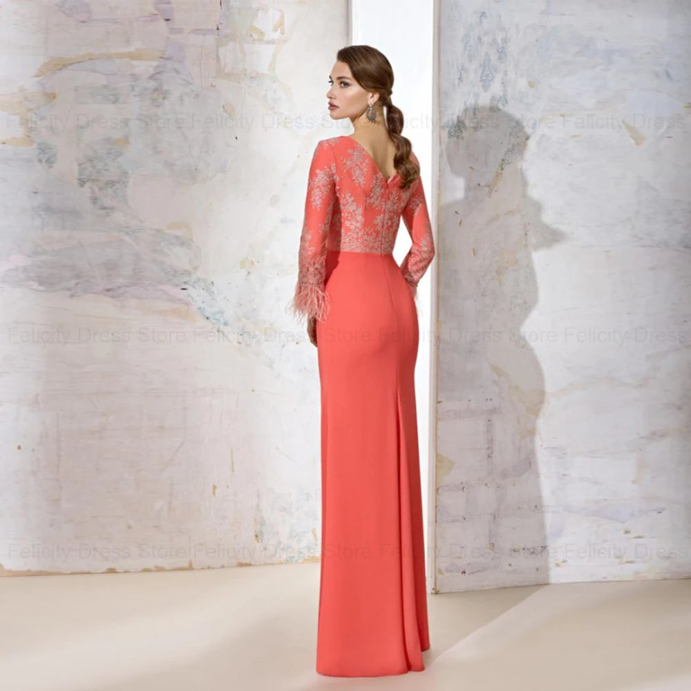 Vestido Madre Novia 2025: Lujoso Invitada Boda, Plumas, Largo Personalizado