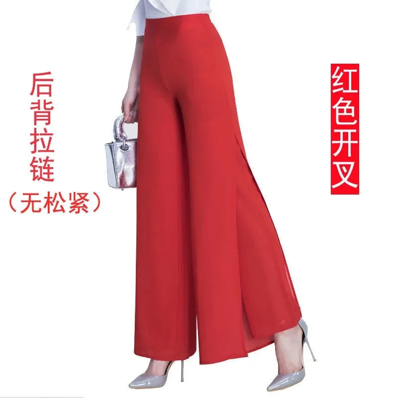 Pantalones Gasa Pierna Ancha Verano Mujer | Huapang-LSL | Cintura Alta