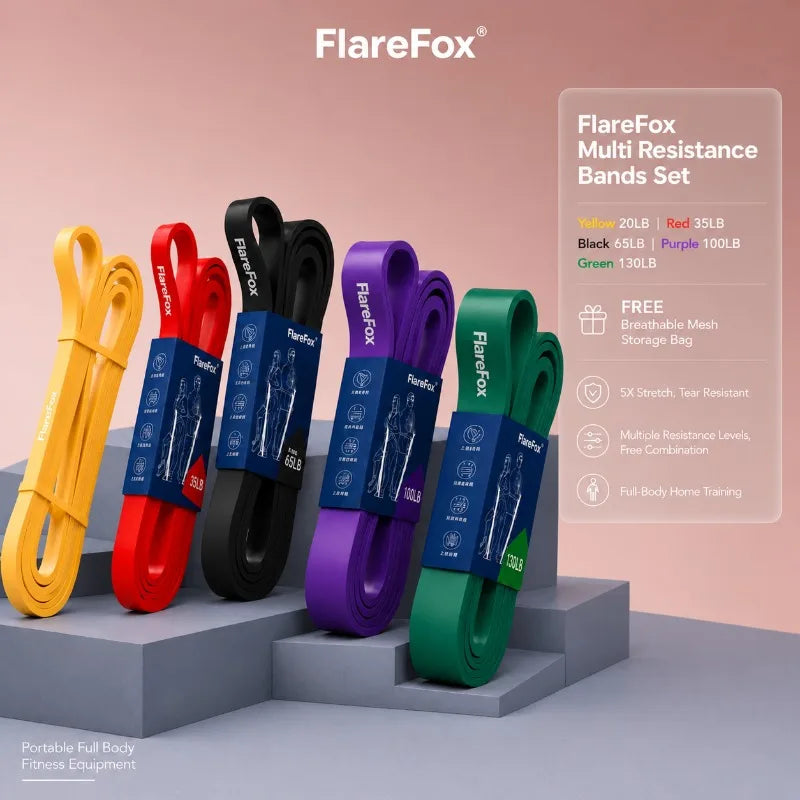 Bandas de Resistencia FlareFox: Dominadas, Fuerza y Agilidad (Kit Múltiple)