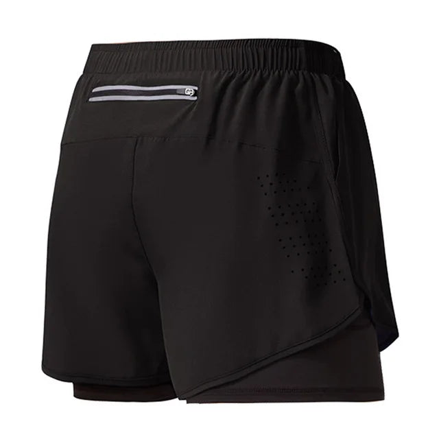 Pantalones Cortos para Correr Hombre: Doble Capa Fitness Secado Rápido