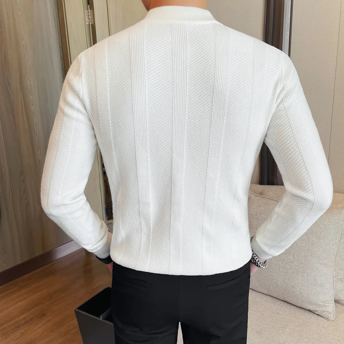 Suéter Cardigan Hombre Cuello Alto Cremallera Cálido Invierno
